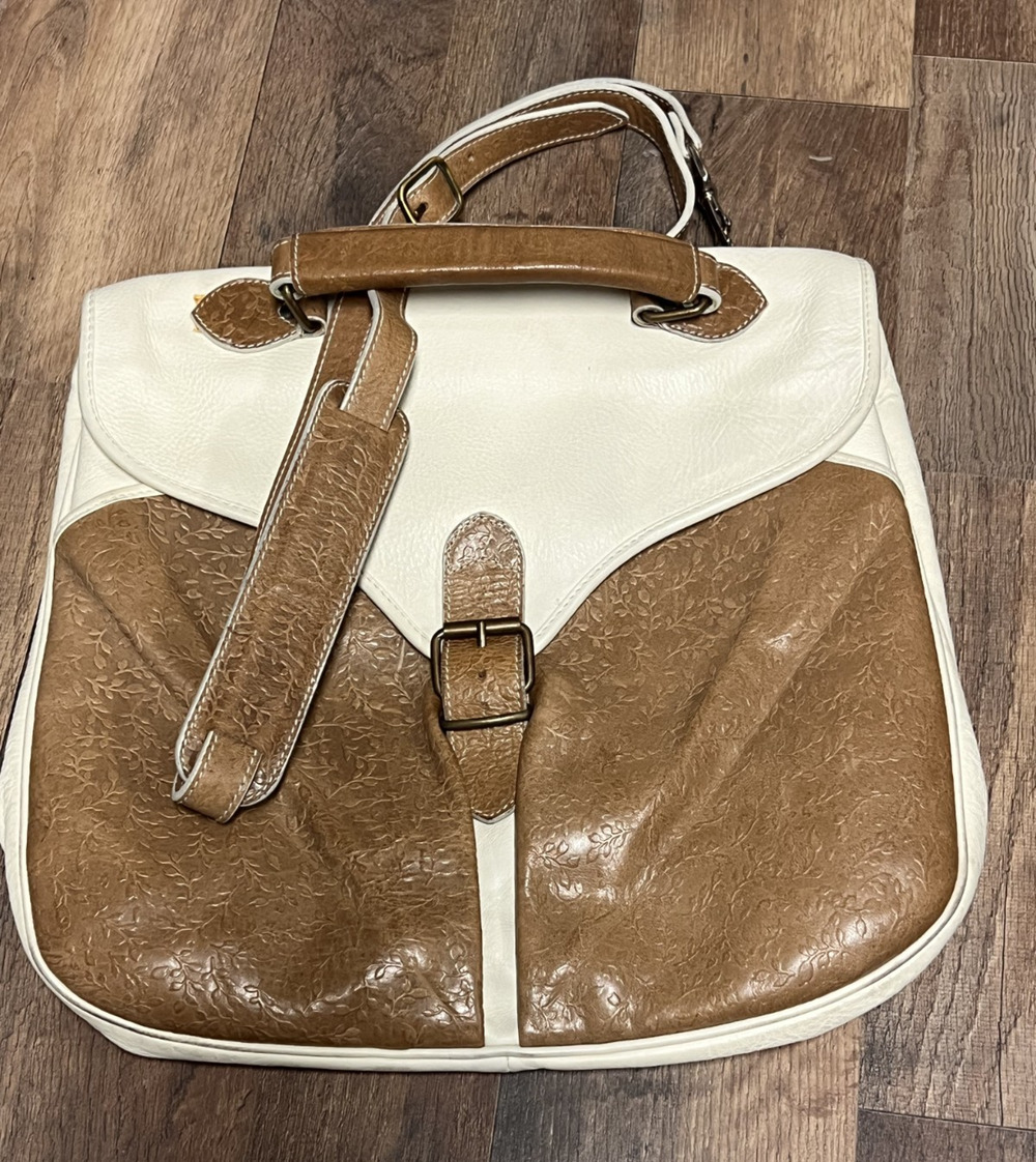 Florentia White Brown Italian Satchel Bag Made in Florence Two Tone Large
